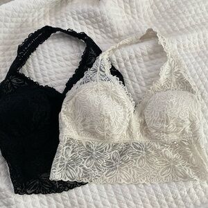 2/$12 Aerie halter bralettes - Ivory & Black size XL in excellent condition